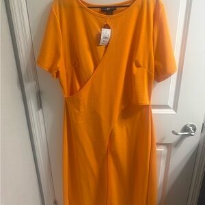 Ashley Stewart Orange Short-Sleeve Midi Shirt